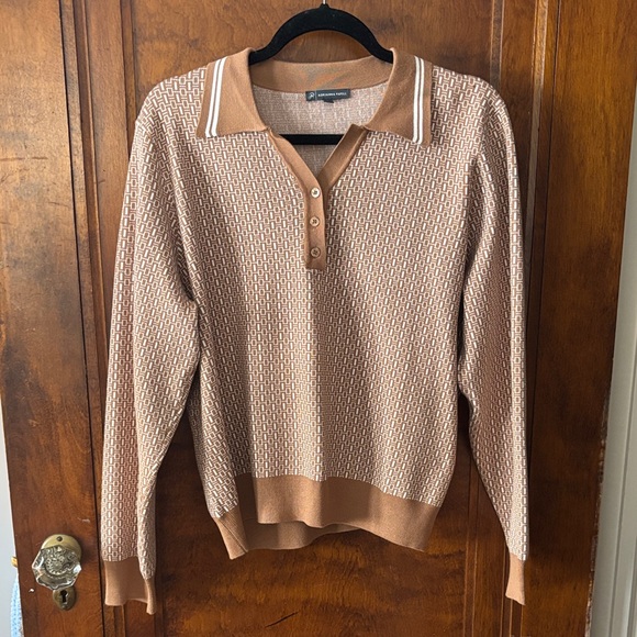 Adrianna Papell Tops - NWOT Adrianna Papell Brown & Camel Geometric Collared Top Size XL